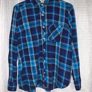 Woolrich Womens Blue Flannel Plaid Button Down XL